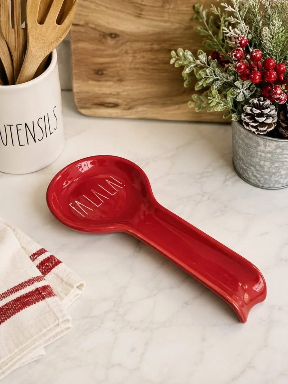 Rae Dunn FALALA Spoon Rest Red White Christmas Holiday Artisan Collection NWOT